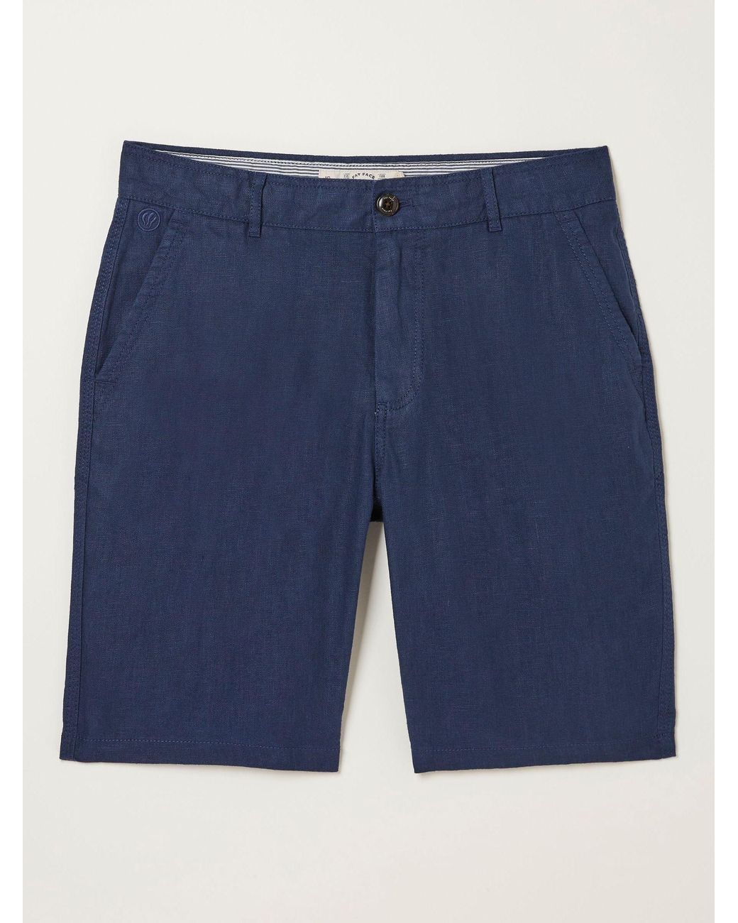 FatFace Blue Linen Flat Front Shorts for men
