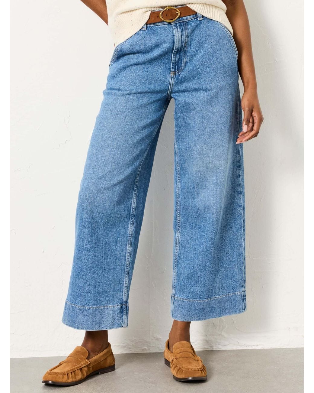 FatFace Blue Hove Wide Leg Crop Jeans