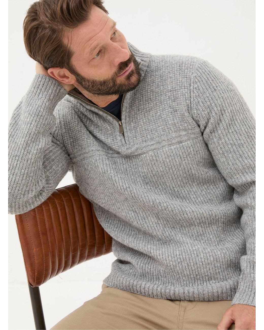 FatFace Gray Calder Half Neck Jumper for men