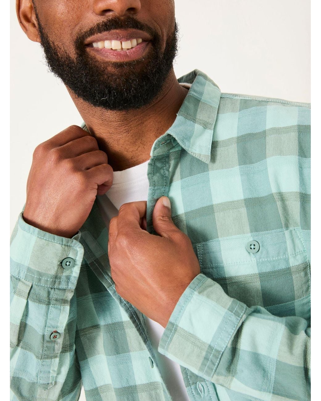 FatFace Green Brent Long Sleeve Buffallo Overdye Check Shirt for men