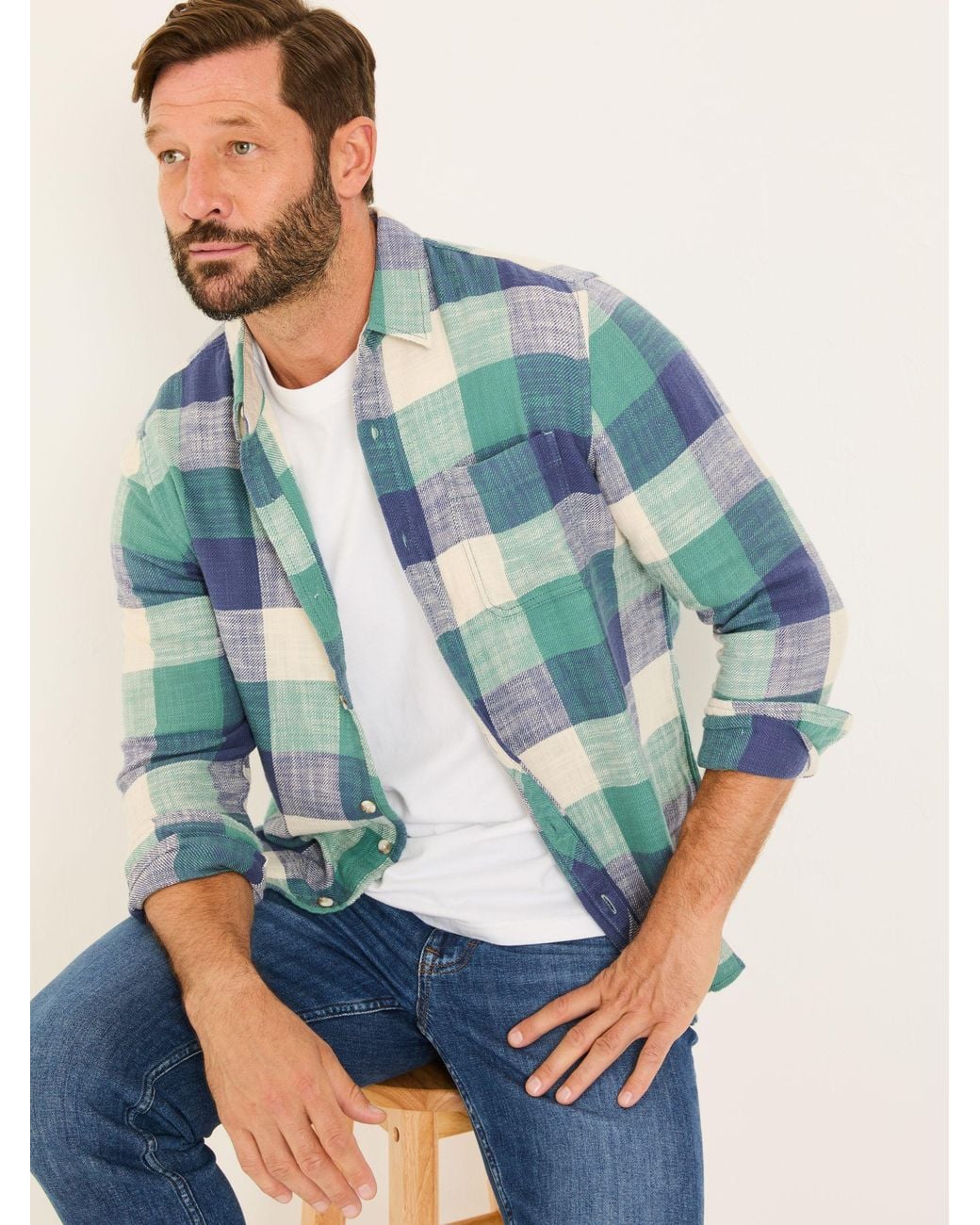 FatFace Blue Fatface Neath Long Sleeve Check Shirt for men