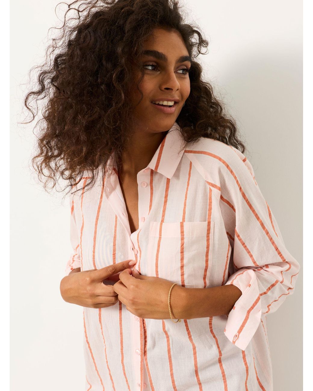 FatFace White Bessie Regular Stripe Shirt