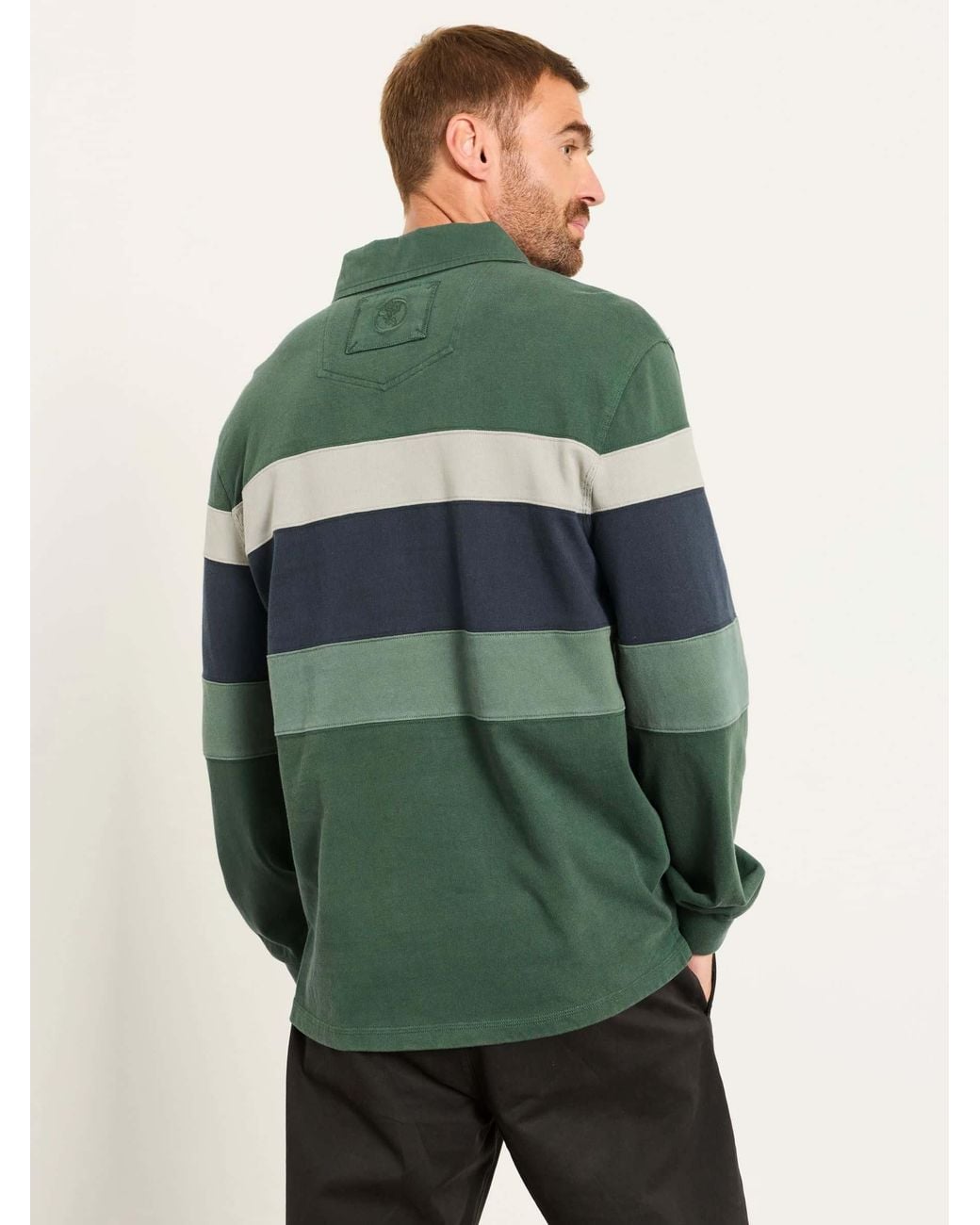 FatFace Green Long Sleeve Chest Stripe Rugby for men