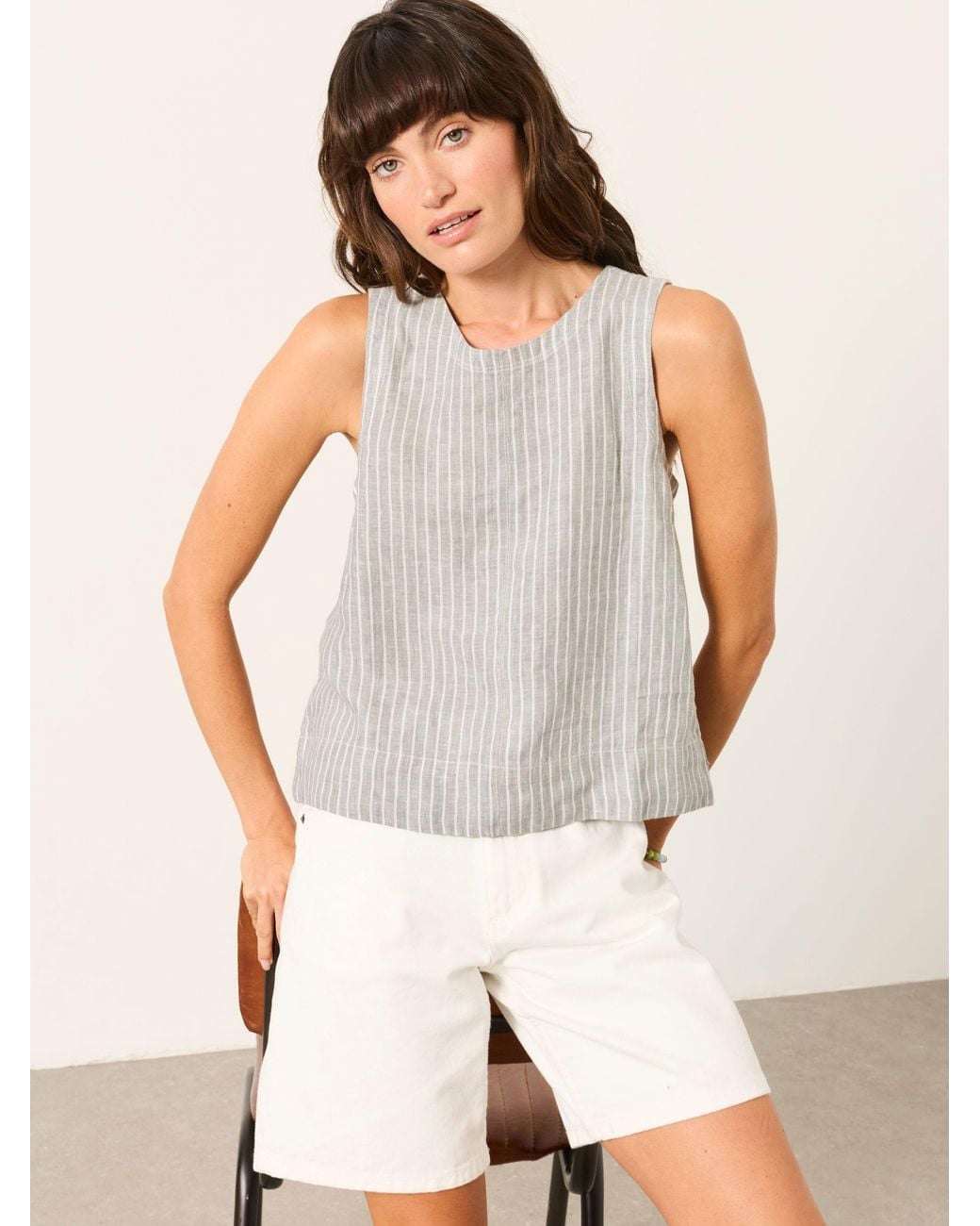 FatFace White Dara 100% Linen Blouse