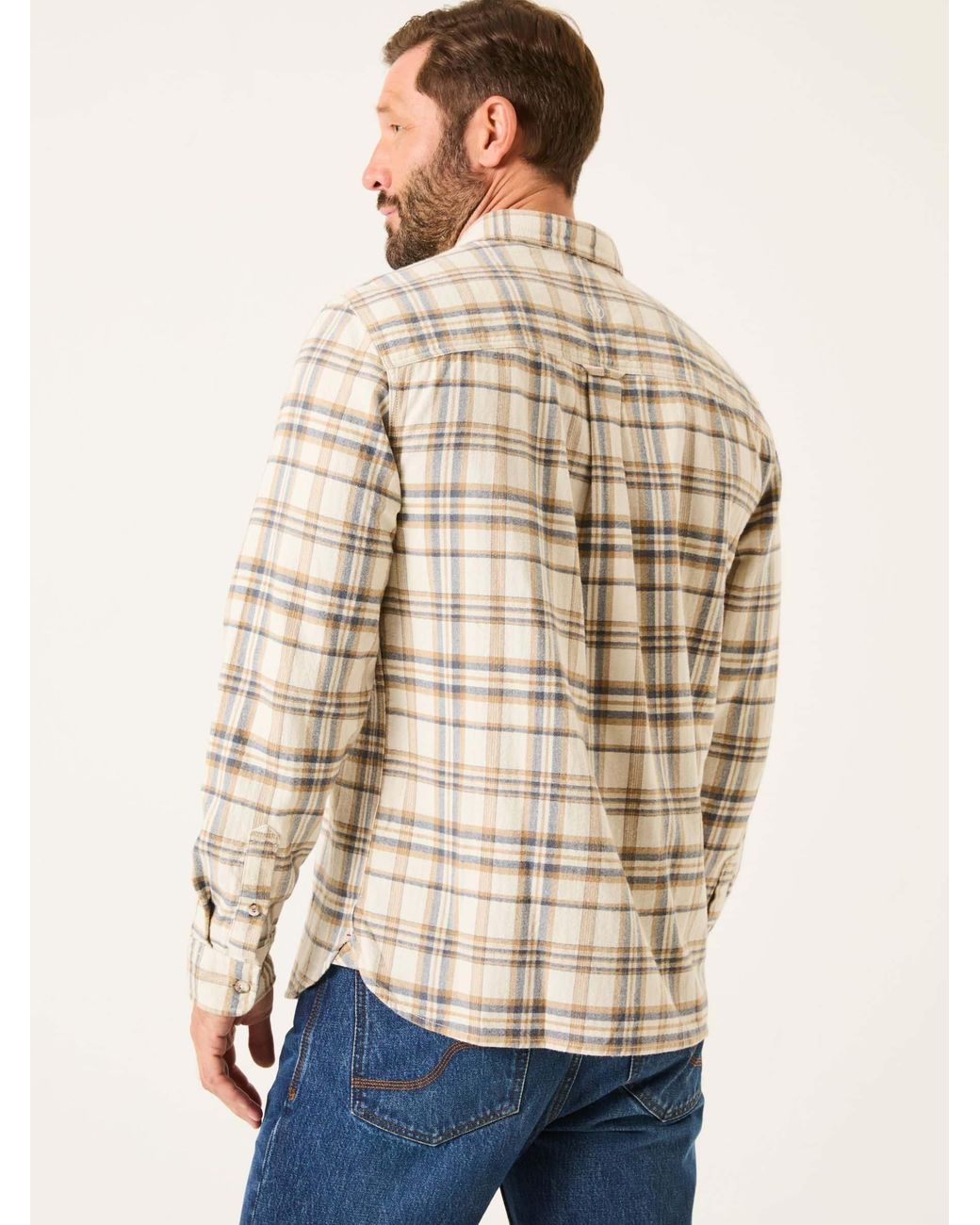 FatFace Natural Long Sleeve Trent Check Shirt for men