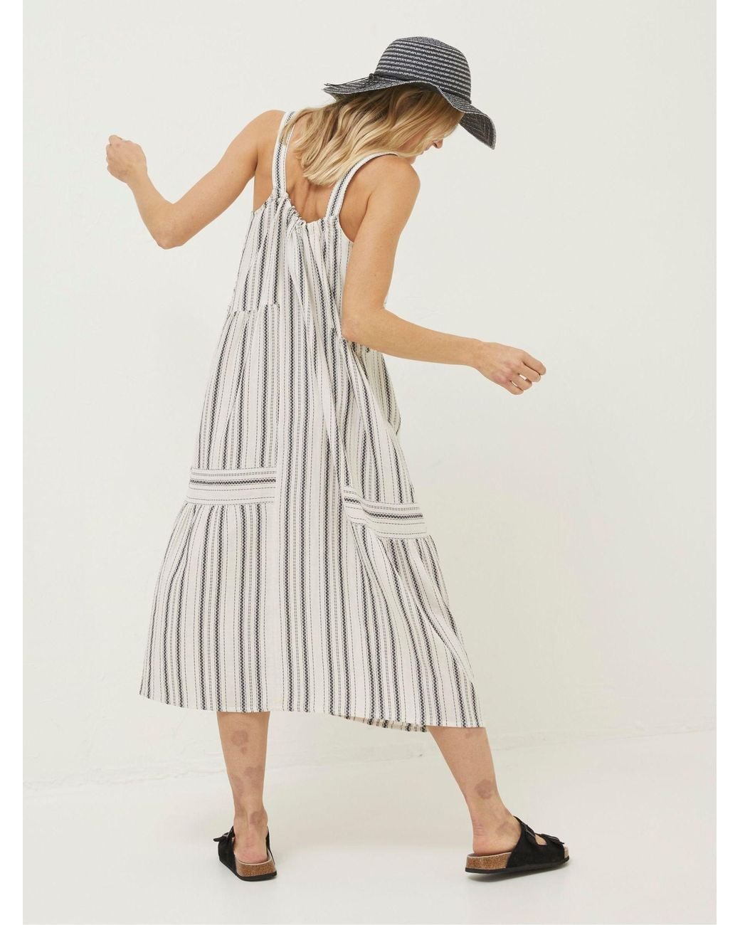 FatFace Natural Tulum Stripe Midi Dress