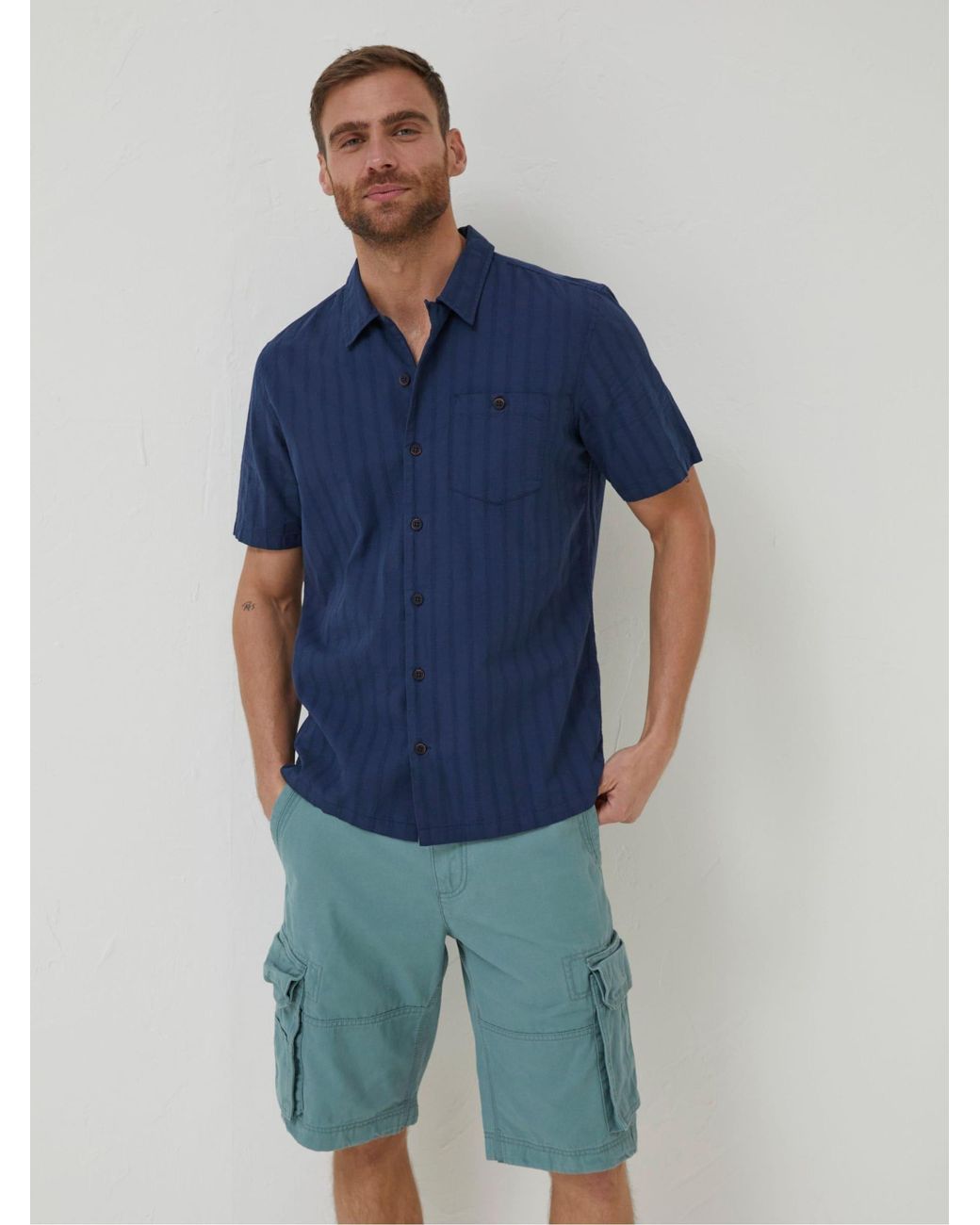 FatFace Blue Fatface Self Stripe Revere Shirt for men