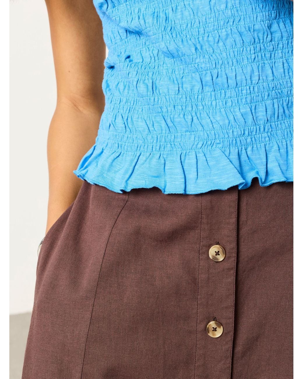 FatFace Blue Betty Shirred Top