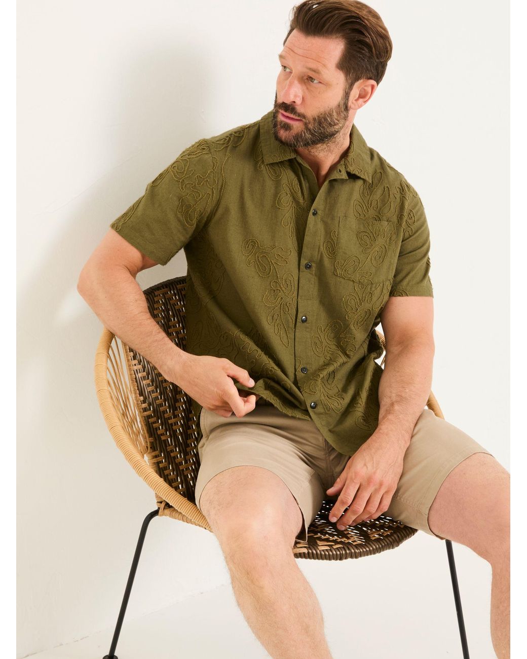 FatFace Blue Short Sleeve Swirl Embroidered Shirt for men