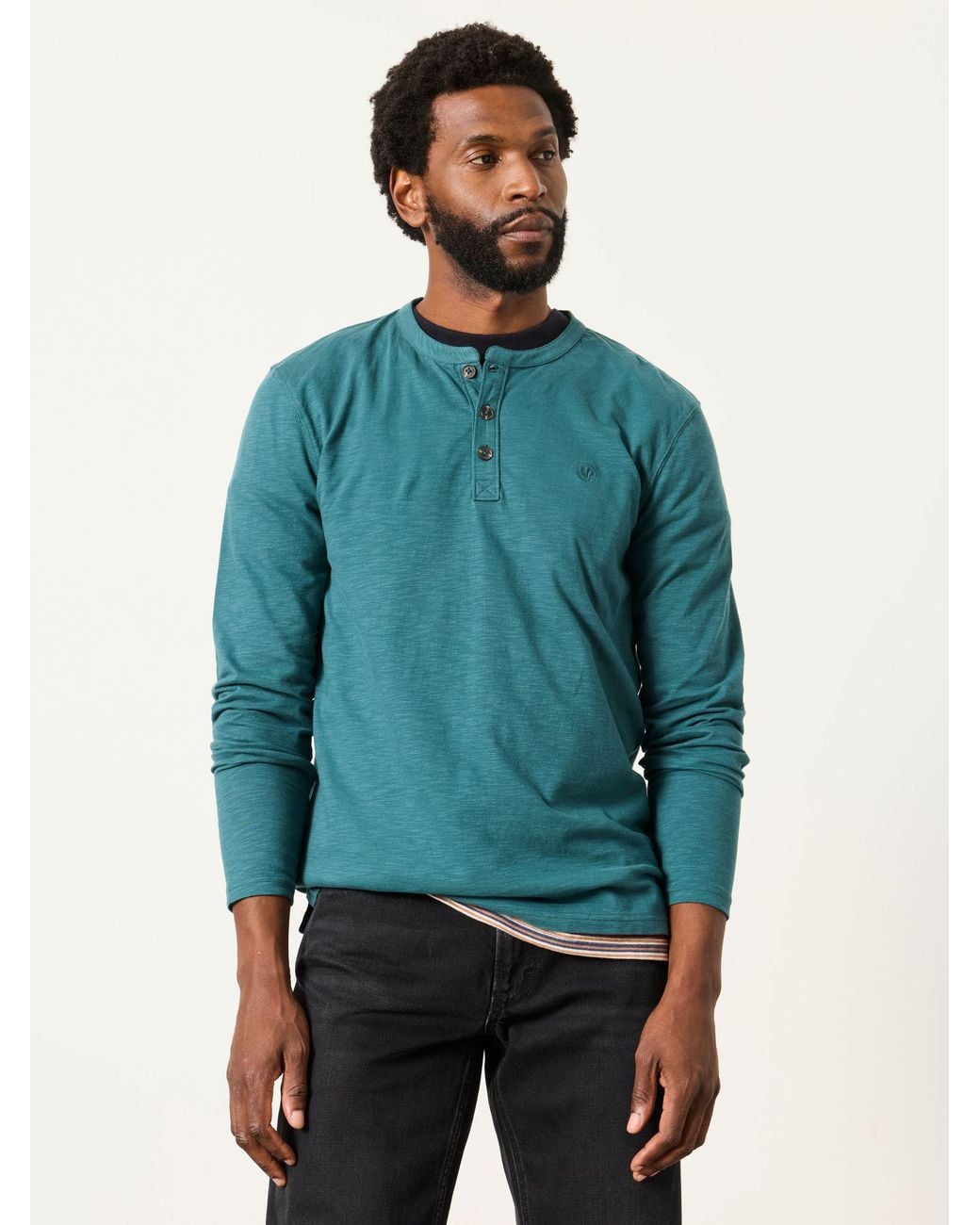 FatFace Blue Woodside Long Sleeve Henley Top for men