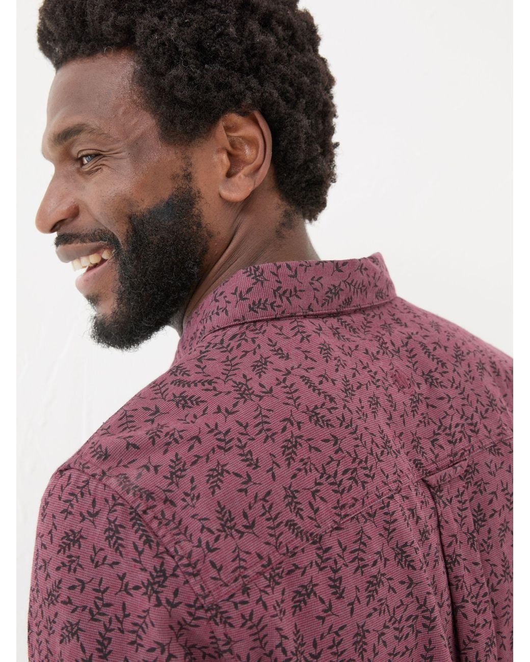 FatFace Purple Fatface Long Sleeve Vine Print 100% Cotton Shirt for men