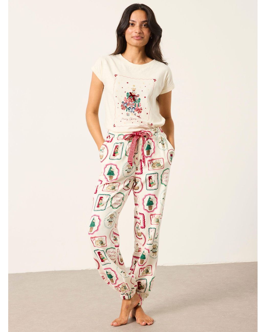 FatFace Pink Shelter Harper Mouse Cuffed Pyjama Bottoms