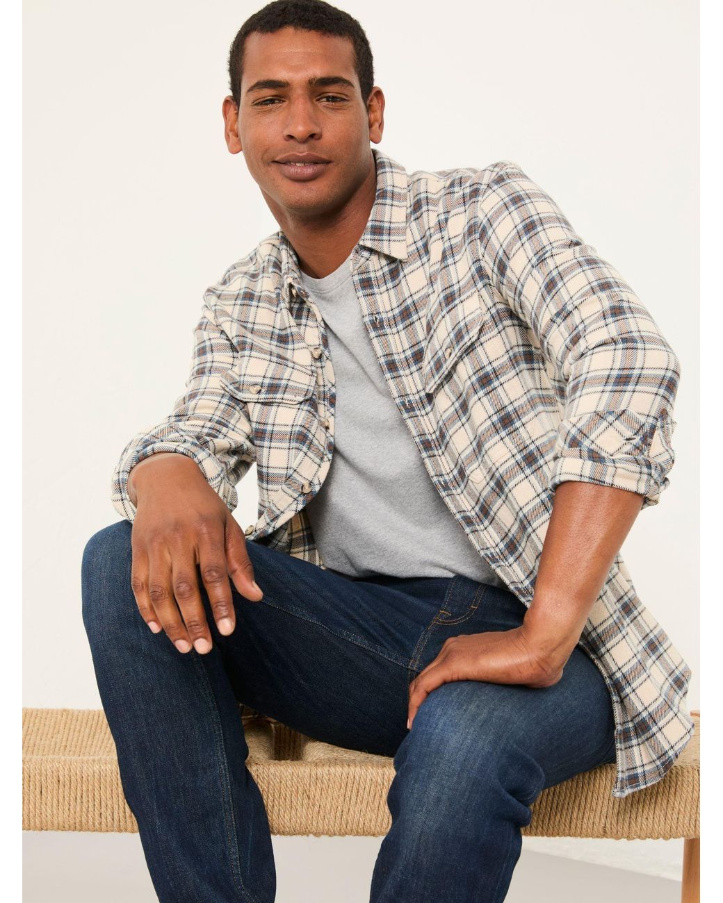 FatFace Natural Pixley Long Sleeve Check Shirt for men