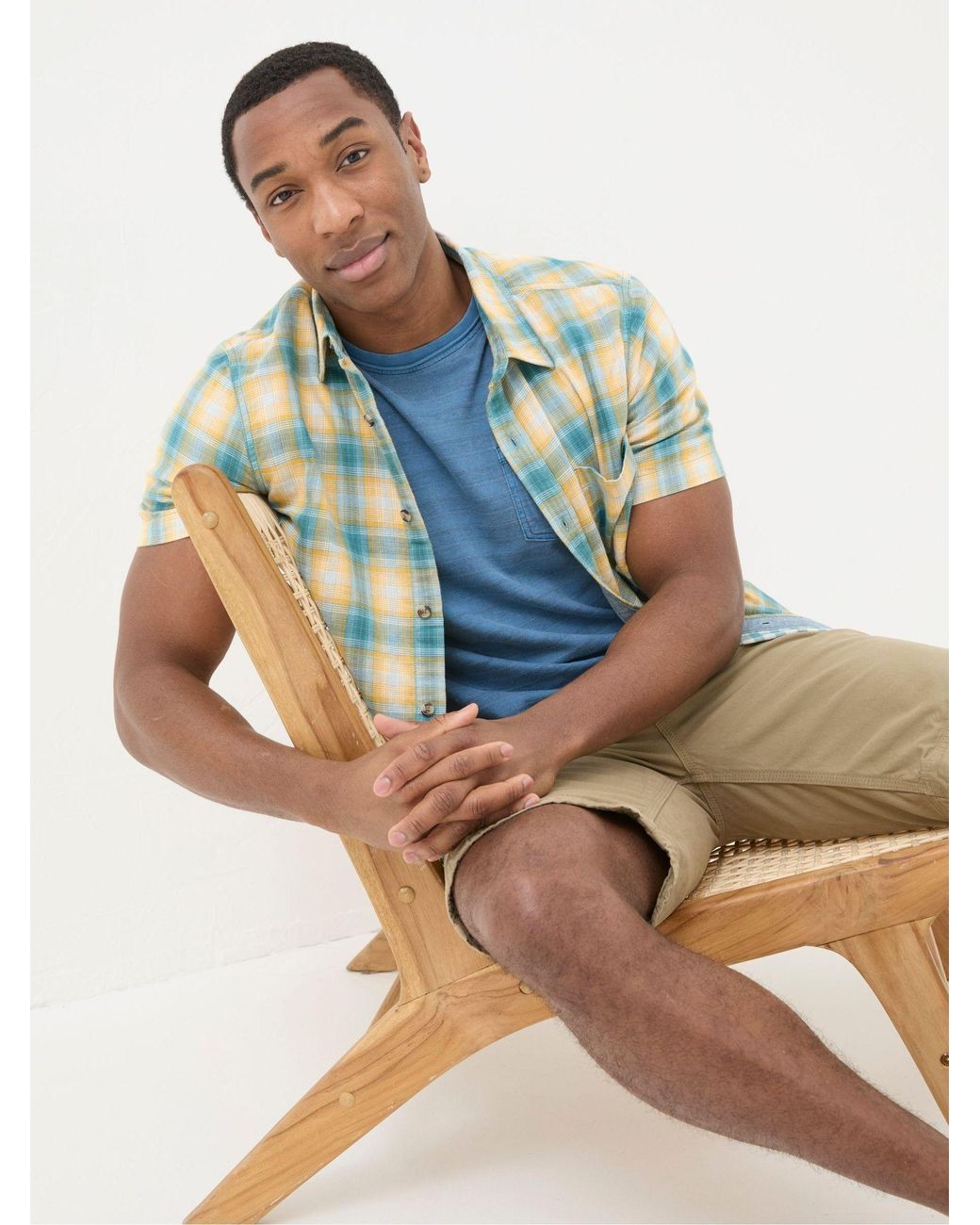 FatFace Blue Short Sleeve Chatley Check Shirt for men