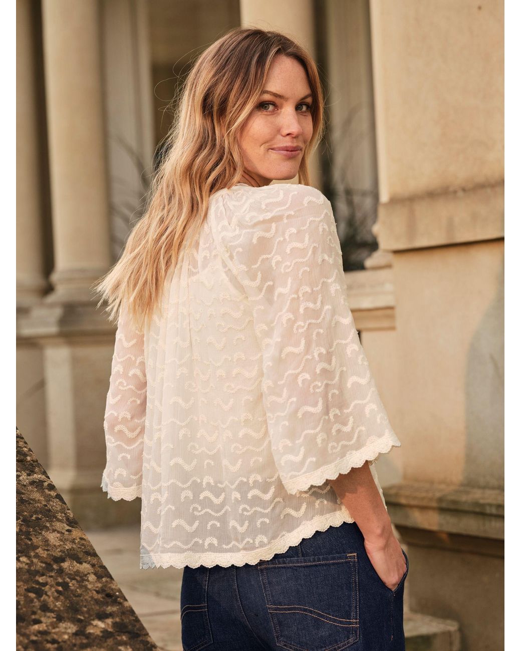 FatFace Natural Fatface Millie Embroidered Blouse