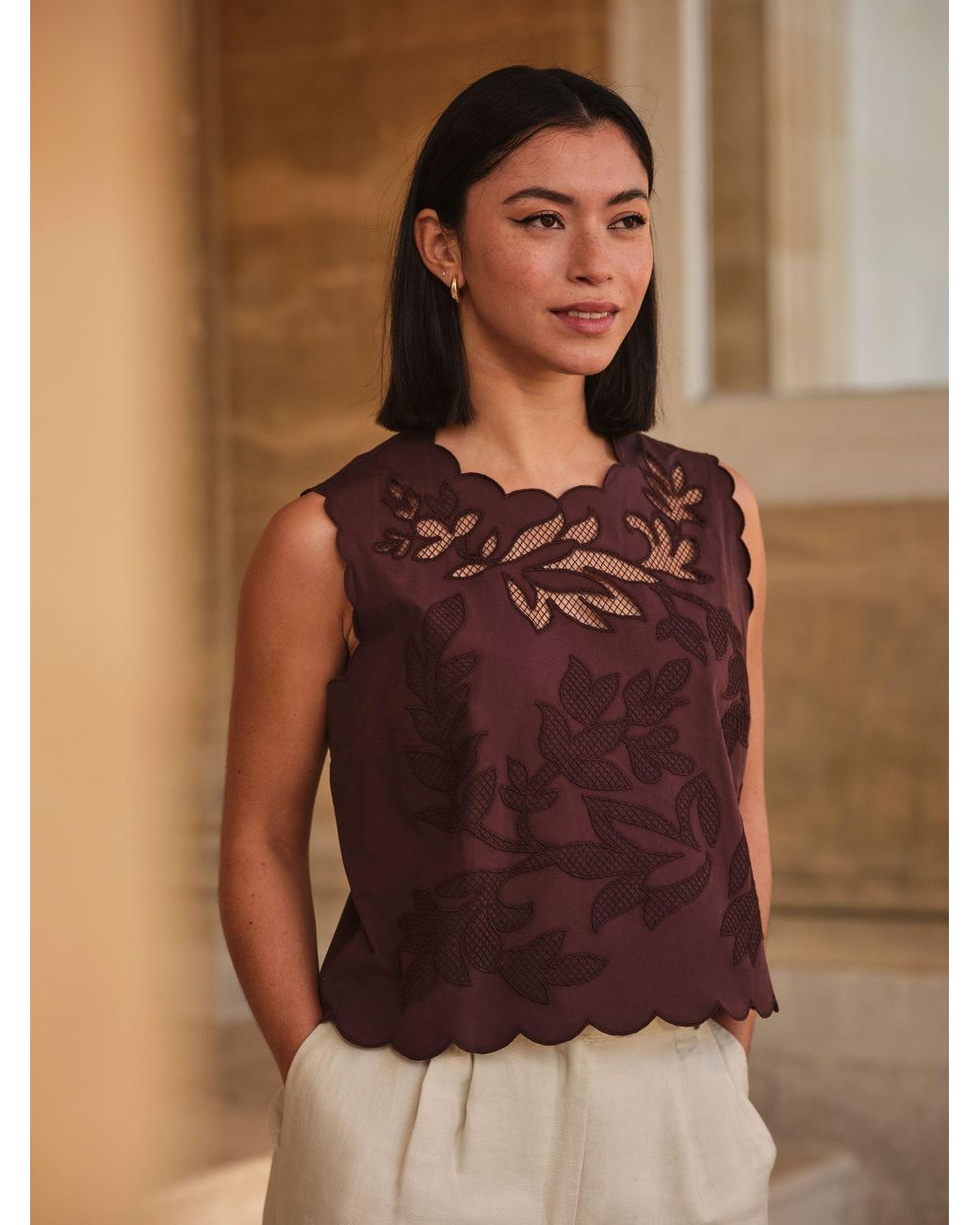 FatFace Brown Meg Cutwork Shell Top