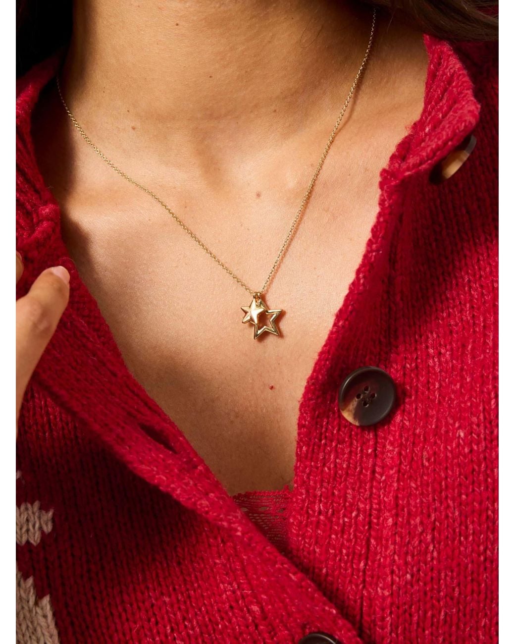 FatFace Red Double Star Necklace
