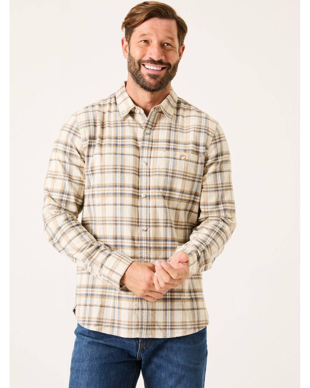 FatFace Natural Long Sleeve Trent Check Shirt for men