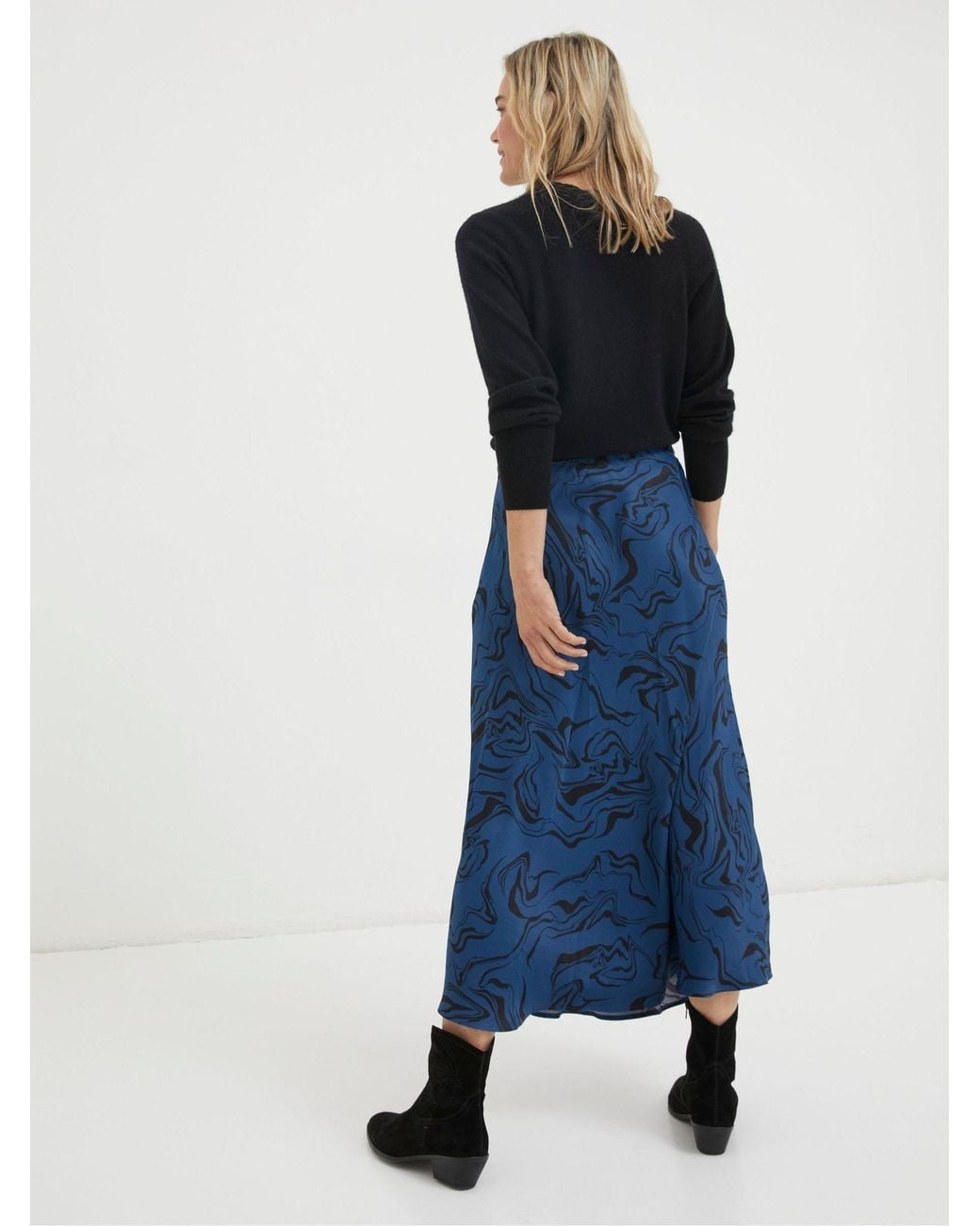 FatFace Blue Pat Marble Midi Skirt