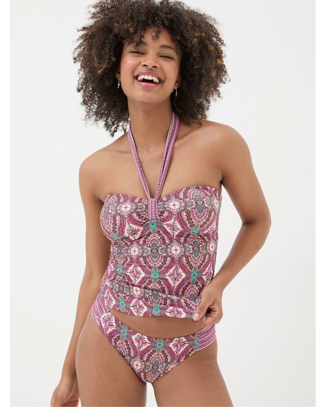 FatFace Red Jorja Detail Paisley Tankini Top