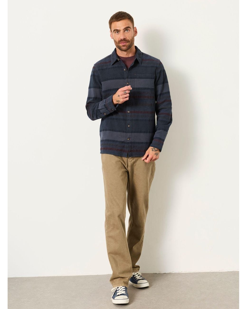 FatFace Blue Long Sleeve Wye Horizontal Stripe Shirt for men