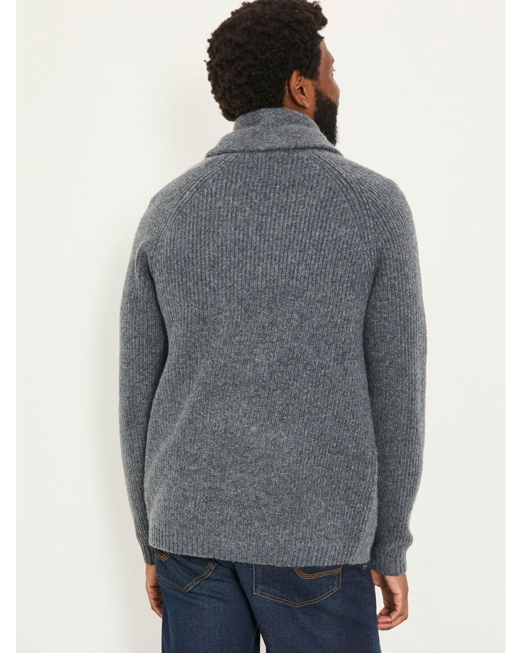 FatFace Gray Calder Shawl Collar Knitted Cardigan for men