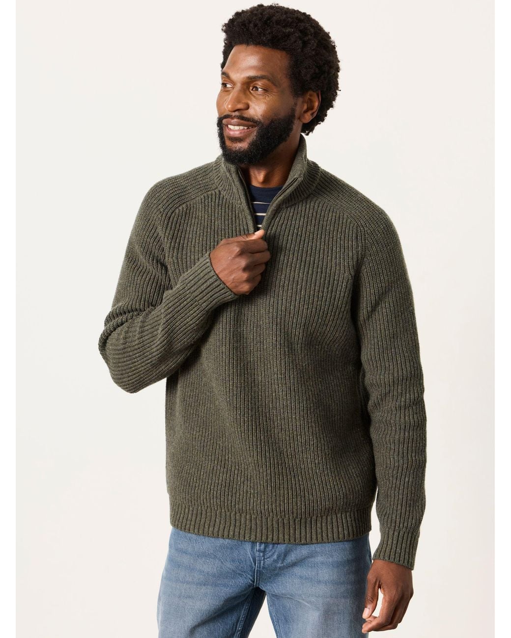 FatFace Green Fatface Ember Quarter Zip Knitted Jumper for men