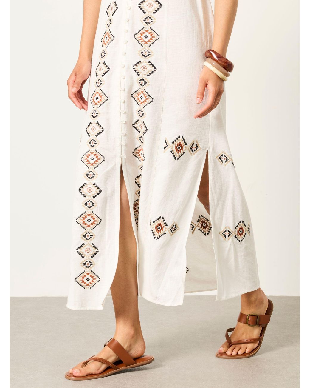 FatFace Natural Solene Petite Embroidered Midi Dress