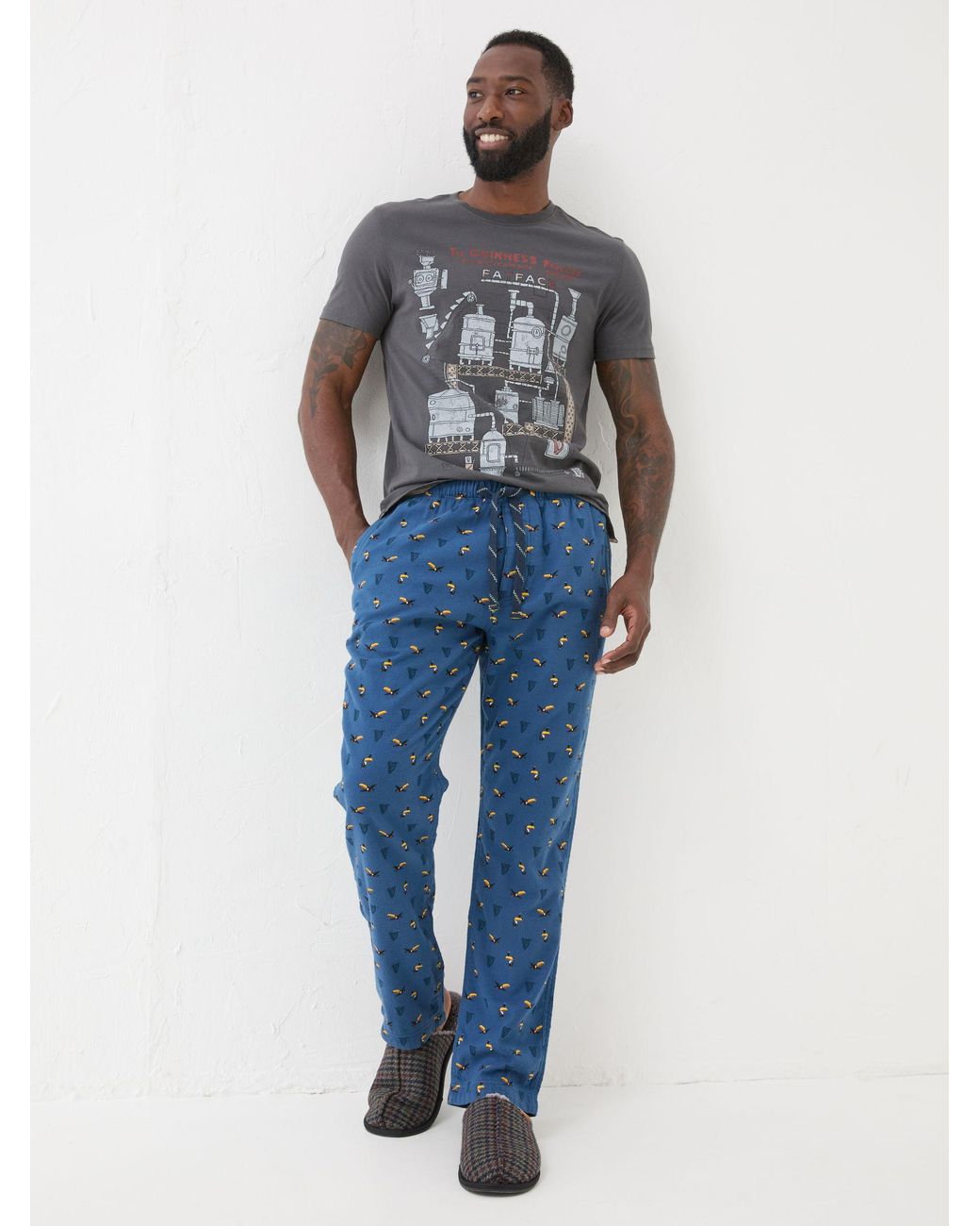 FatFace Blue Guinness Print Pyjama Bottoms for men