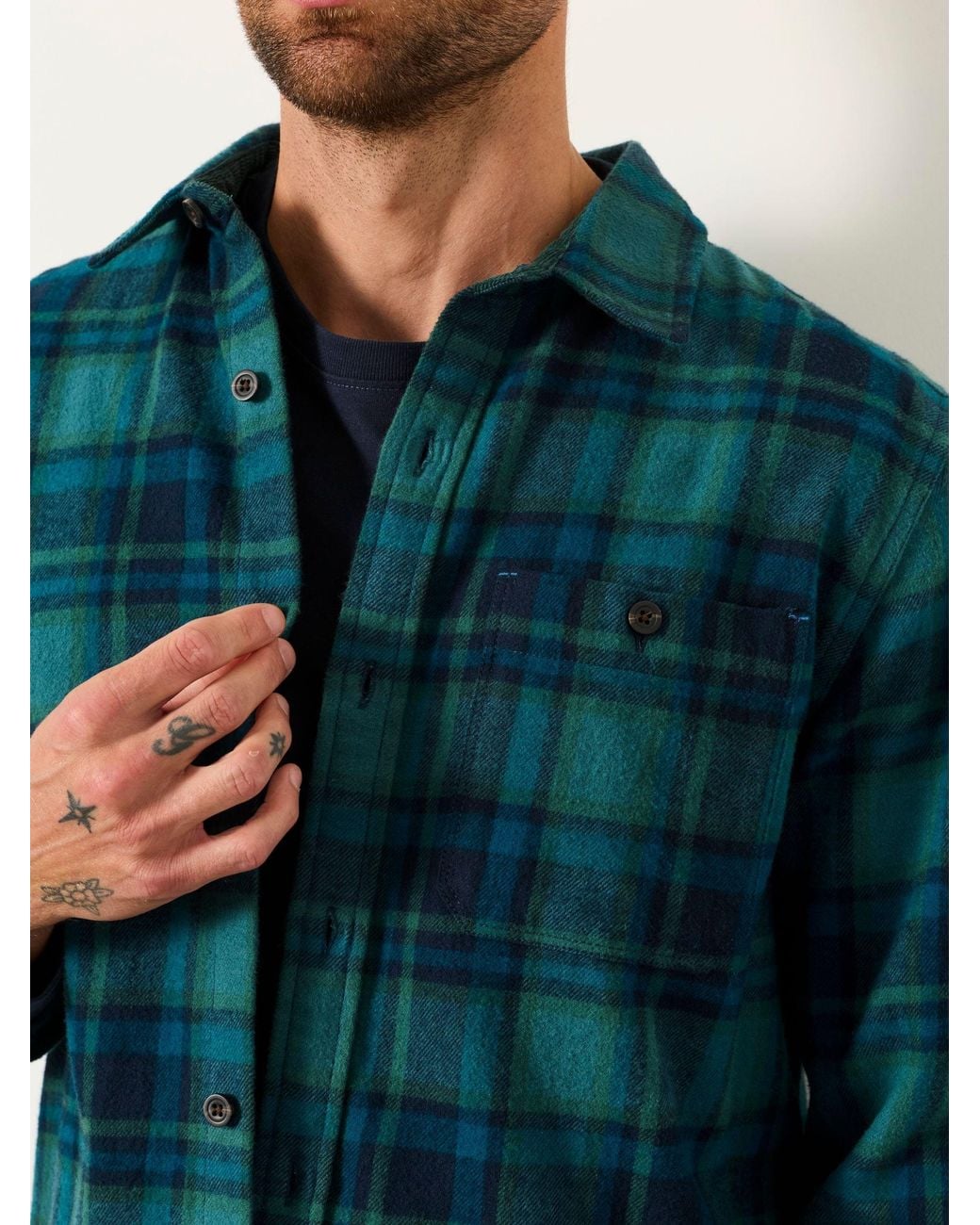 FatFace Blue Hagley Long Sleeve Check Shirt for men