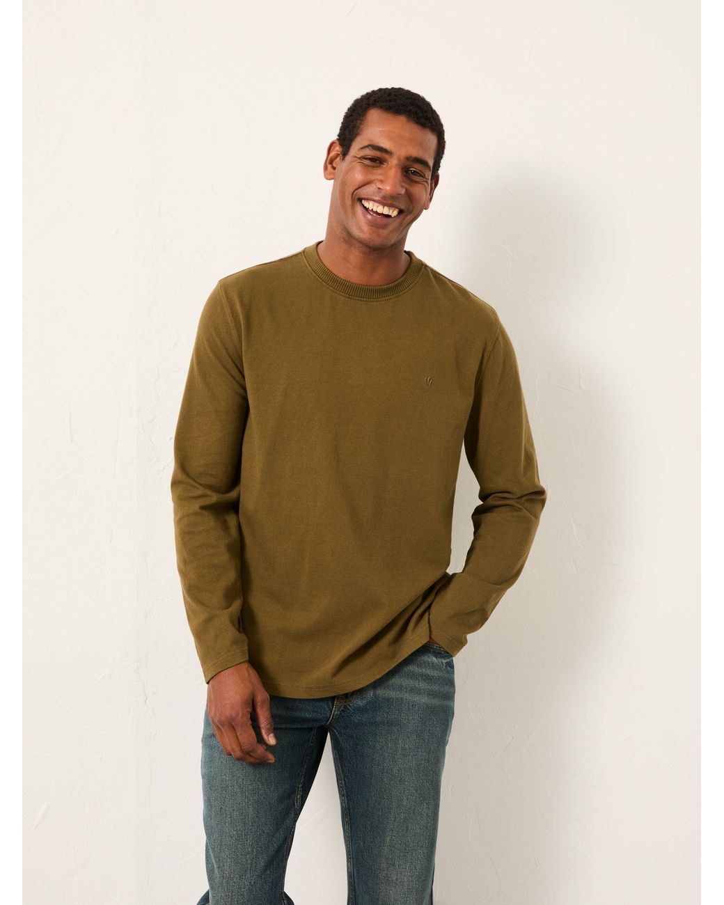 FatFace Green Alton Long Sleeve Heavyweight Relaxed Fit T-Shirt for men