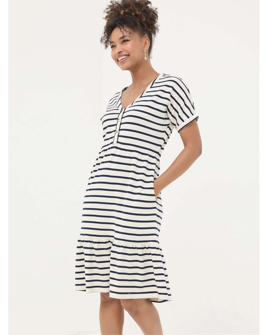 FatFace White 100% Cotton Maisey Stripe Jersey Dress