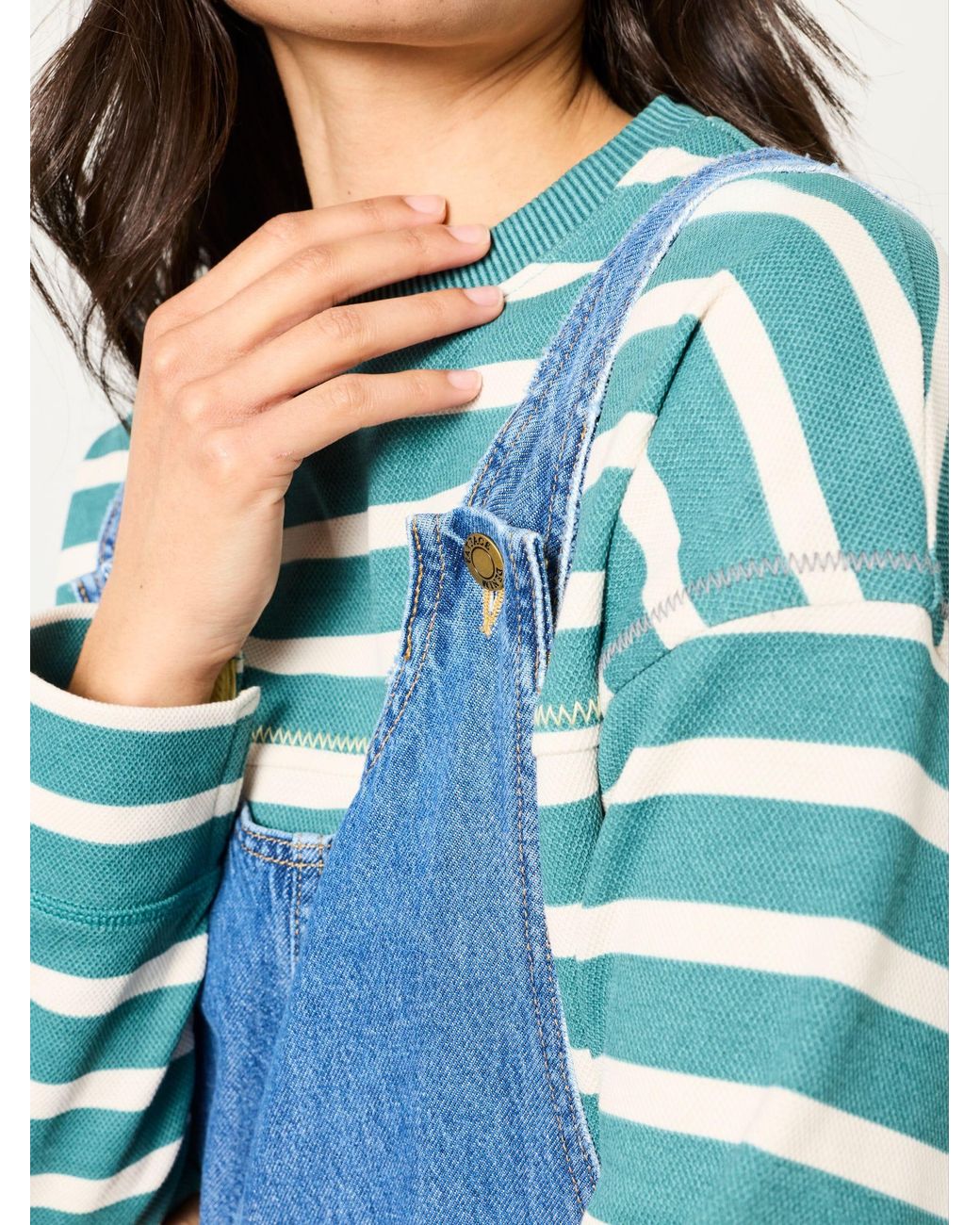 FatFace Blue Raffles Cropped Wide Leg Dungaree