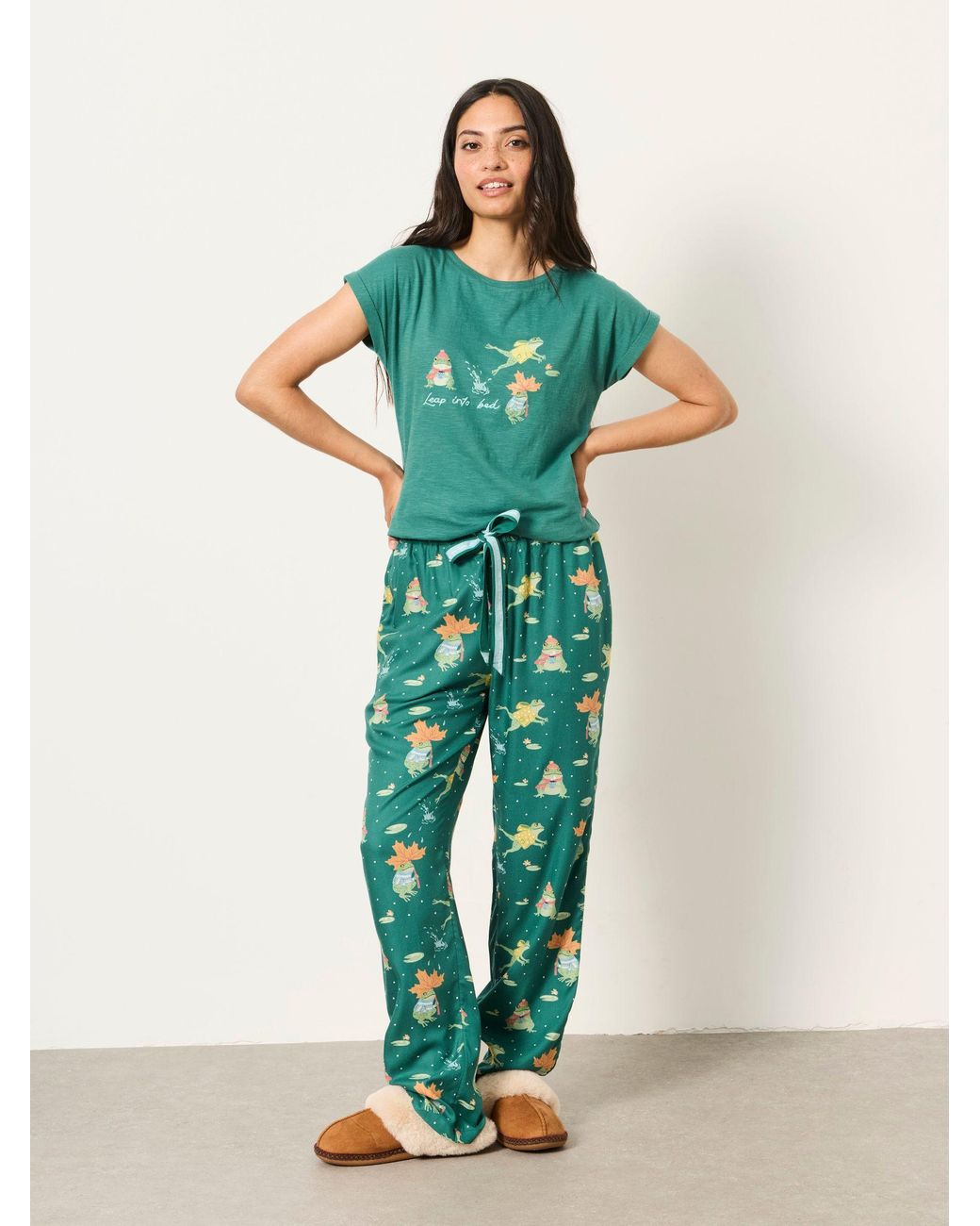 FatFace Green Fatface Ruby Frog Relaxed Fit Pyjama Bottoms