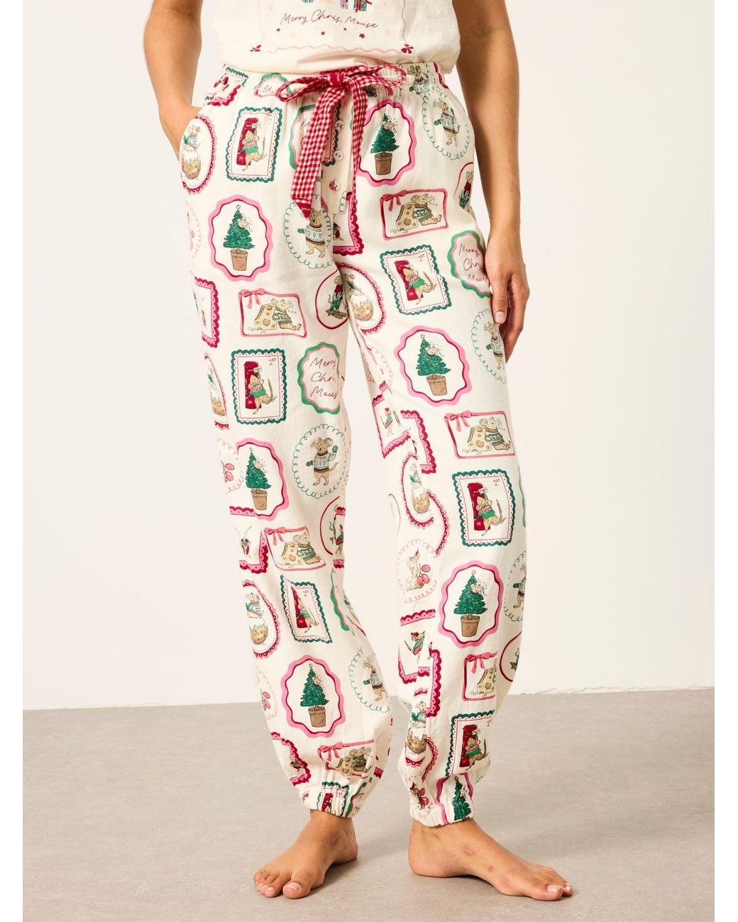 FatFace Pink Shelter Harper Mouse Cuffed Pyjama Bottoms