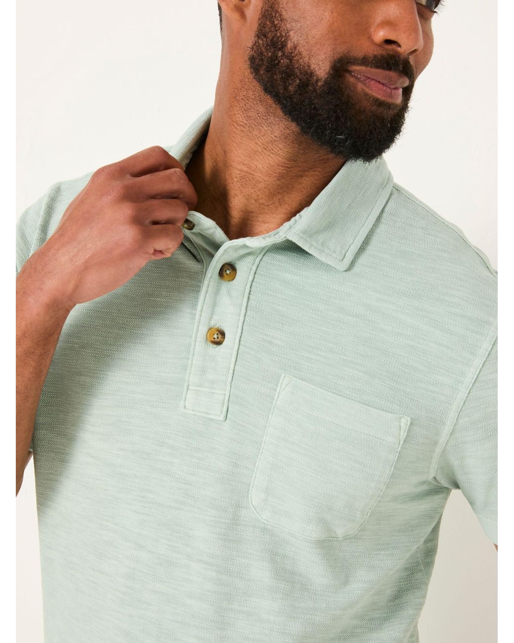 FatFace Green Short Sleeve Slub Pique Polo for men