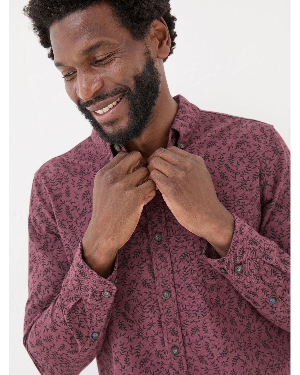 FatFace Purple Fatface Long Sleeve Vine Print 100% Cotton Shirt for men