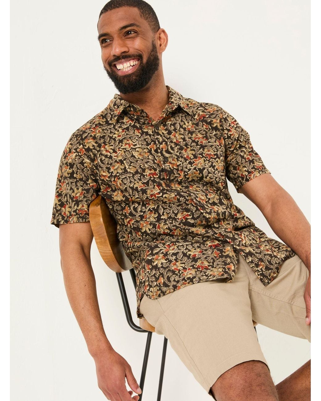 FatFace Natural Short Sleeve Authentic Indian Hand Block Print Shirt for men