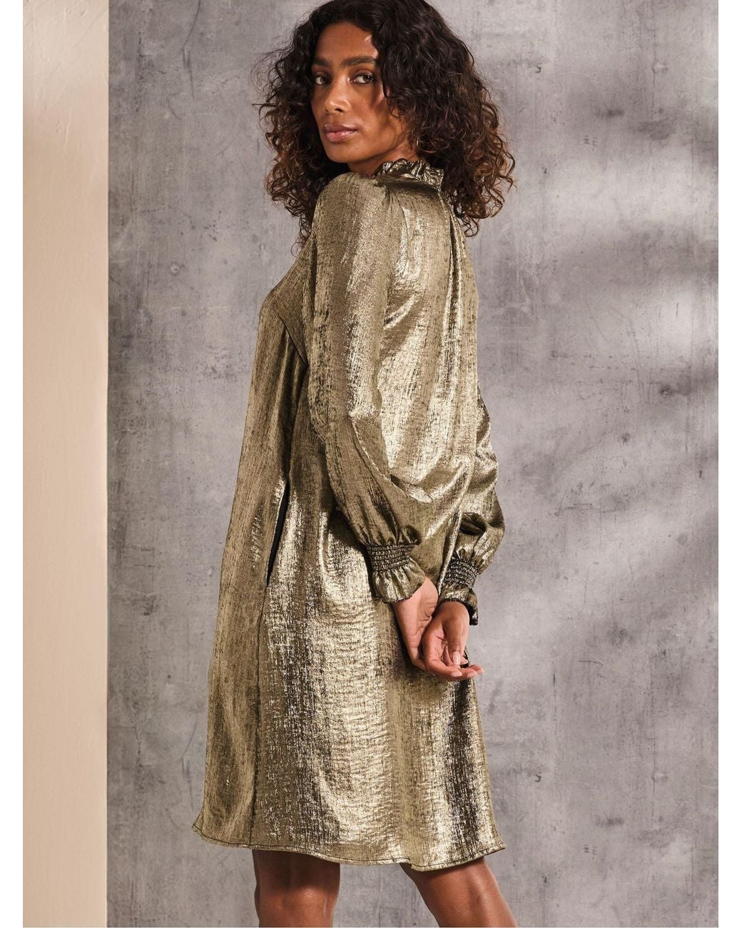 FatFace Natural Silas Metallic Dress