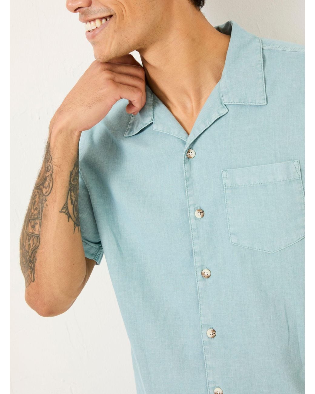FatFace Blue Bugle Linen Cotton Shirt for men