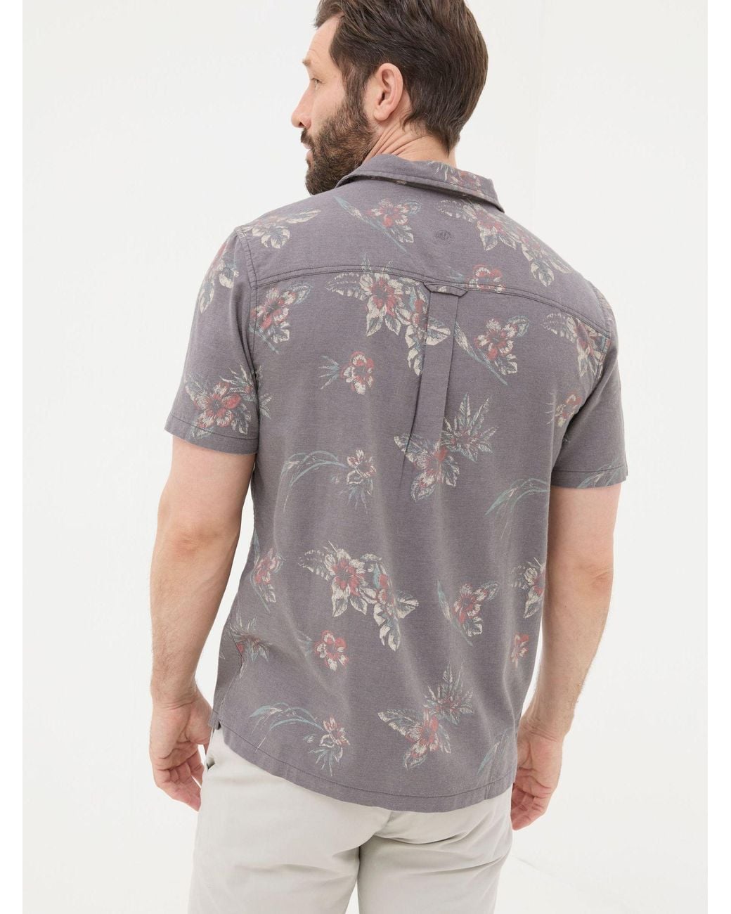 FatFace Gray Short Sleeve Hibiscus Print Shirt for men