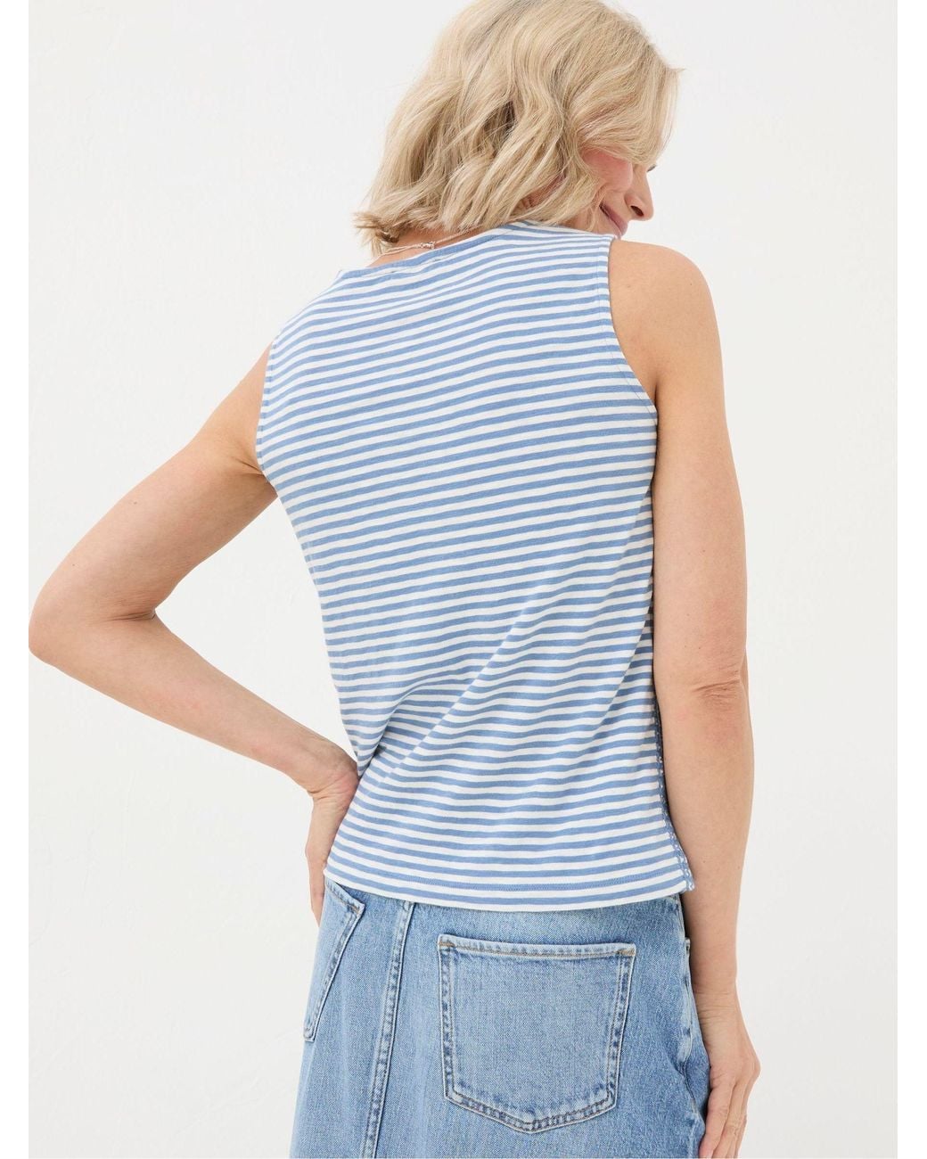 FatFace Blue Claudia Stripe Button Tank