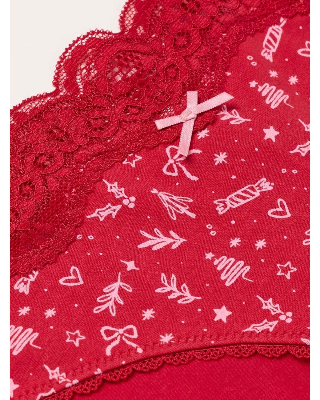FatFace Red Festive Bow Classic Knickers