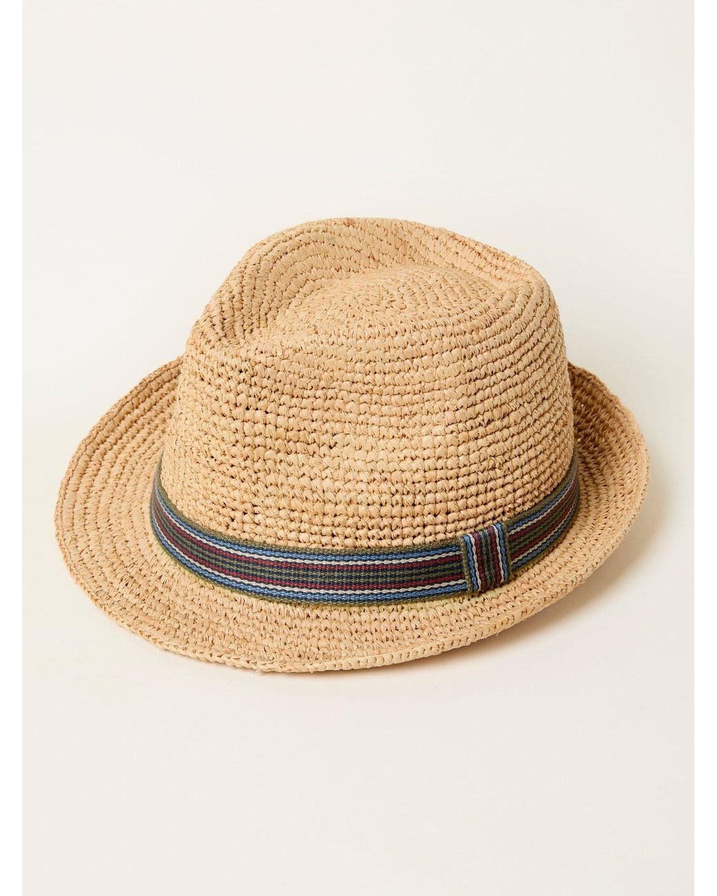 FatFace Natural Stripe Straw Trilby for men