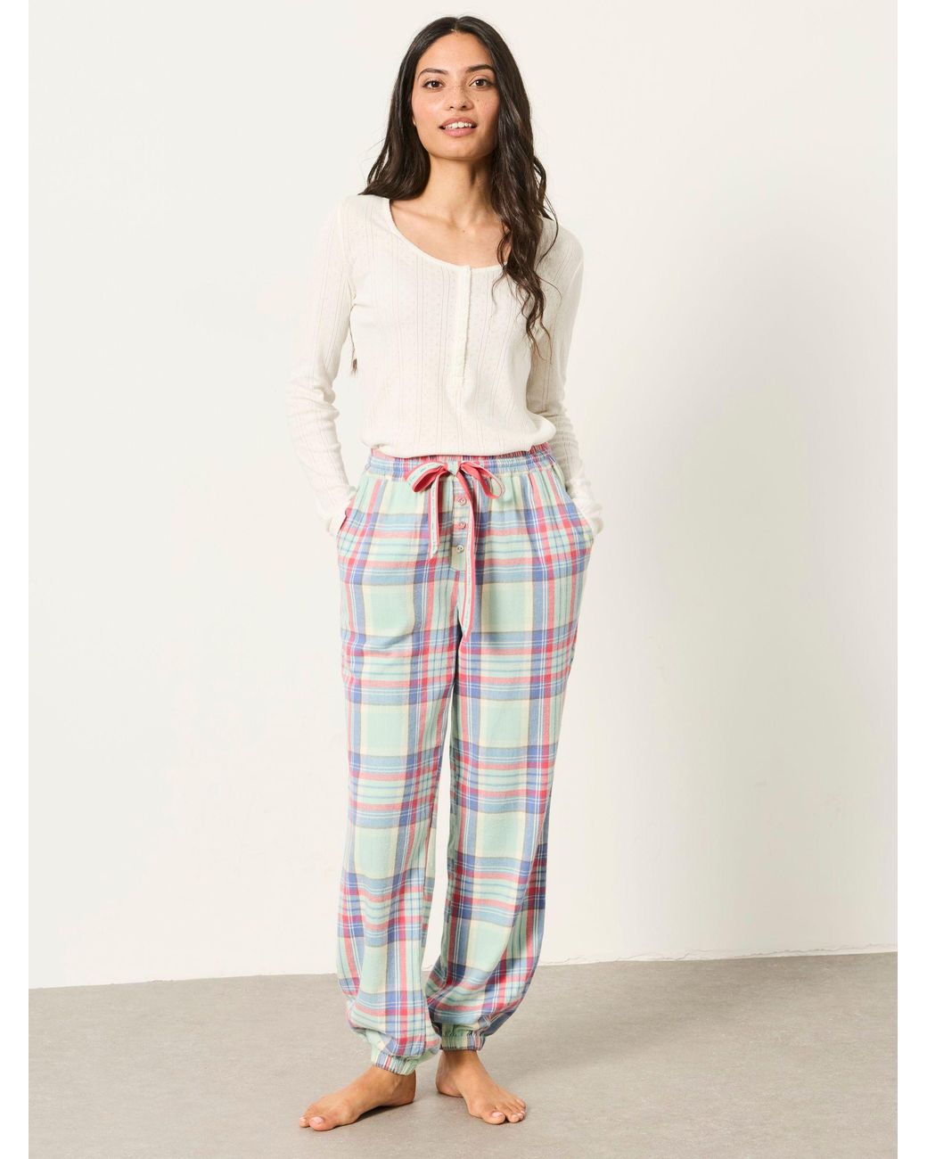FatFace White Harper Check Cuffed Pyjama Bottoms