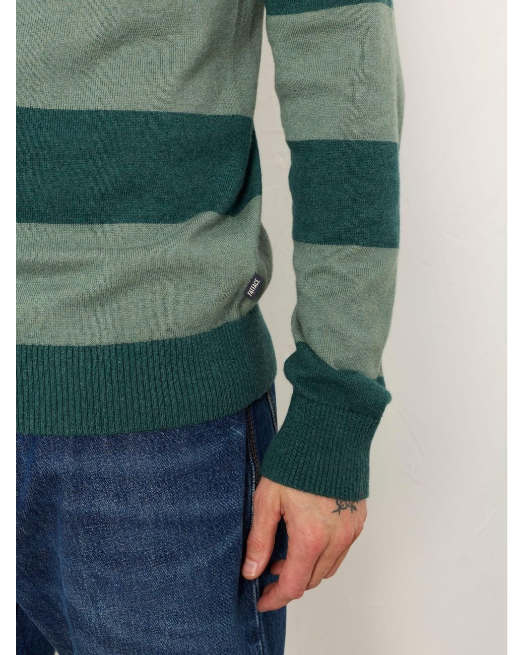 FatFace Green Rye Tonal Stripe Crew Jumper for men