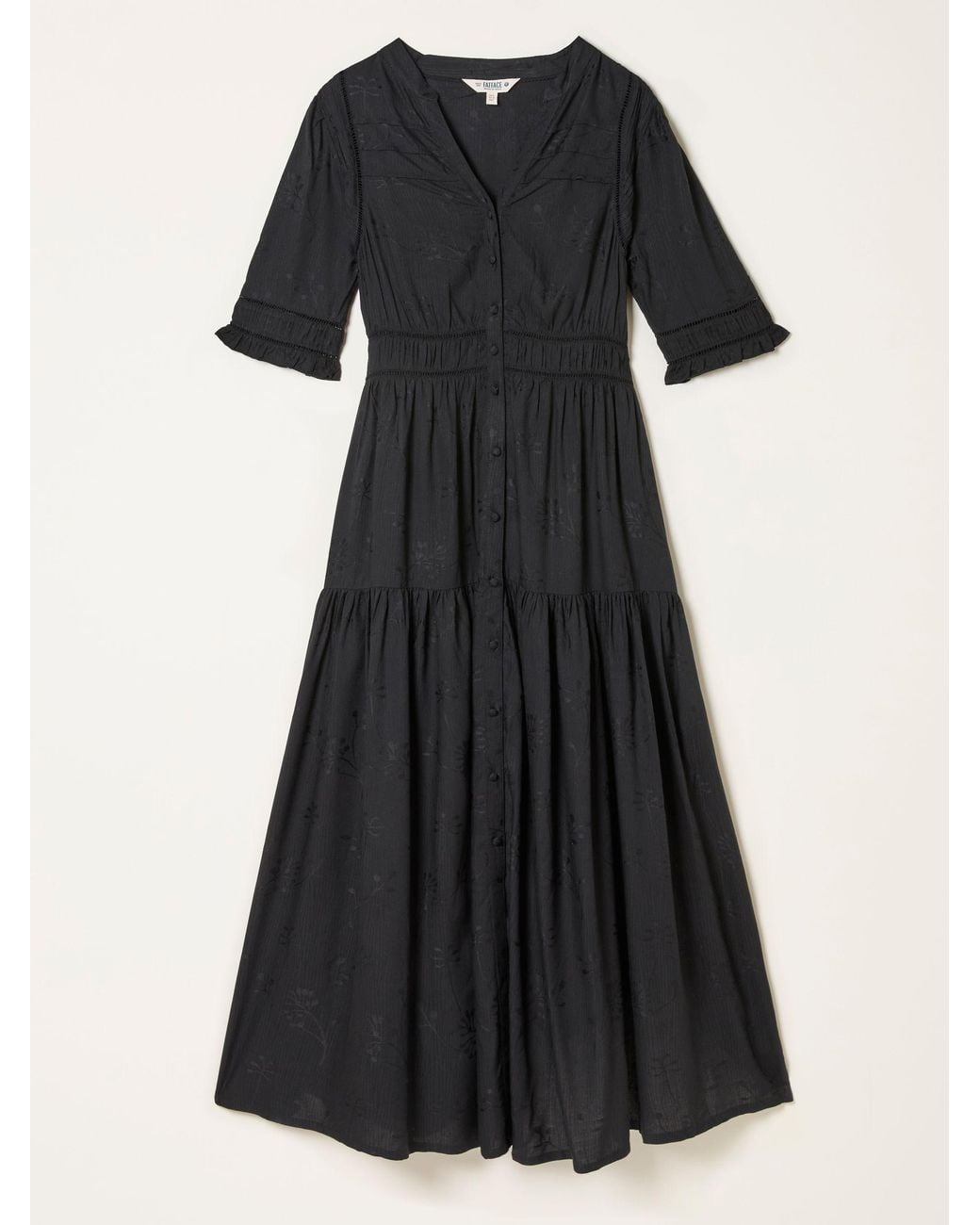 FatFace Black Elsie Regular Embroidered Midi Dress