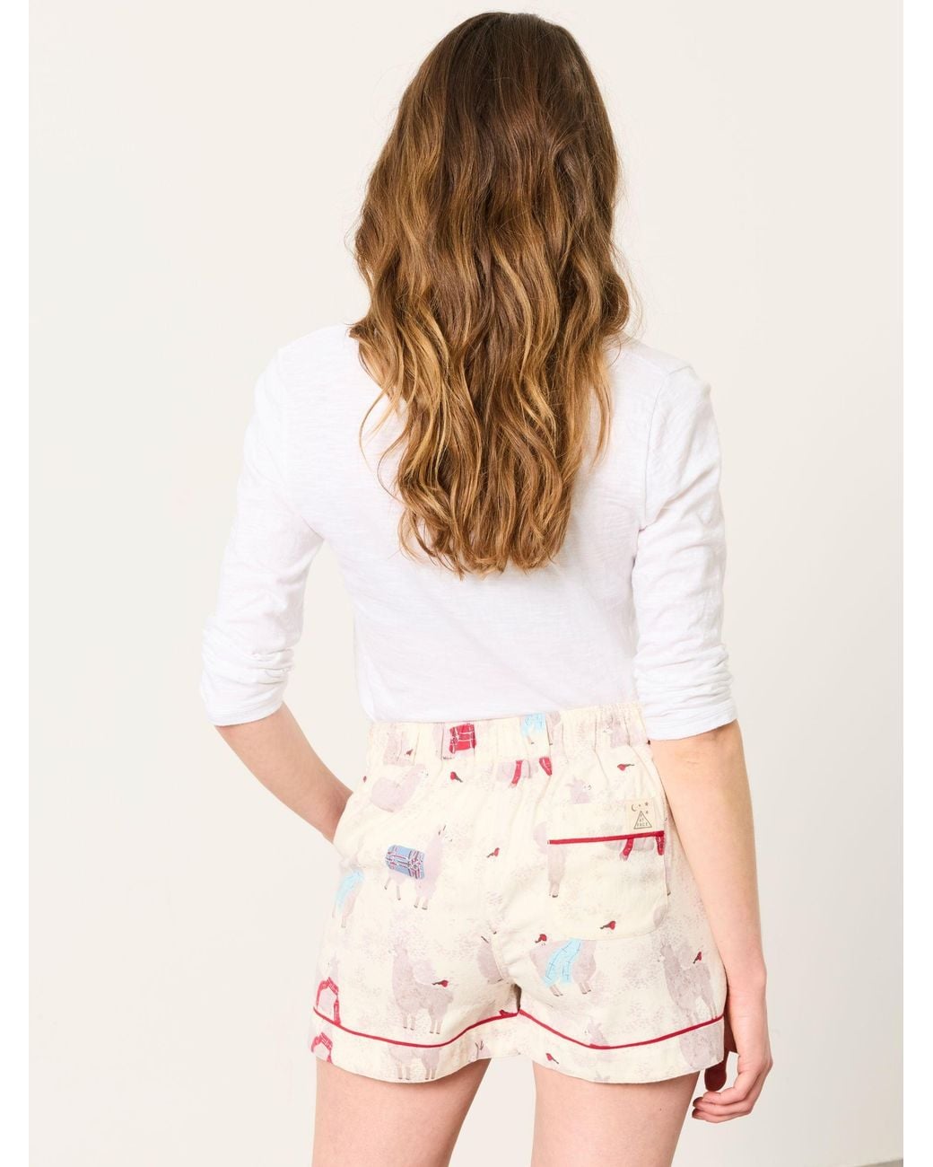 FatFace Pink Fatface Classic Ivory Llama Christmas Pyjama Shorts