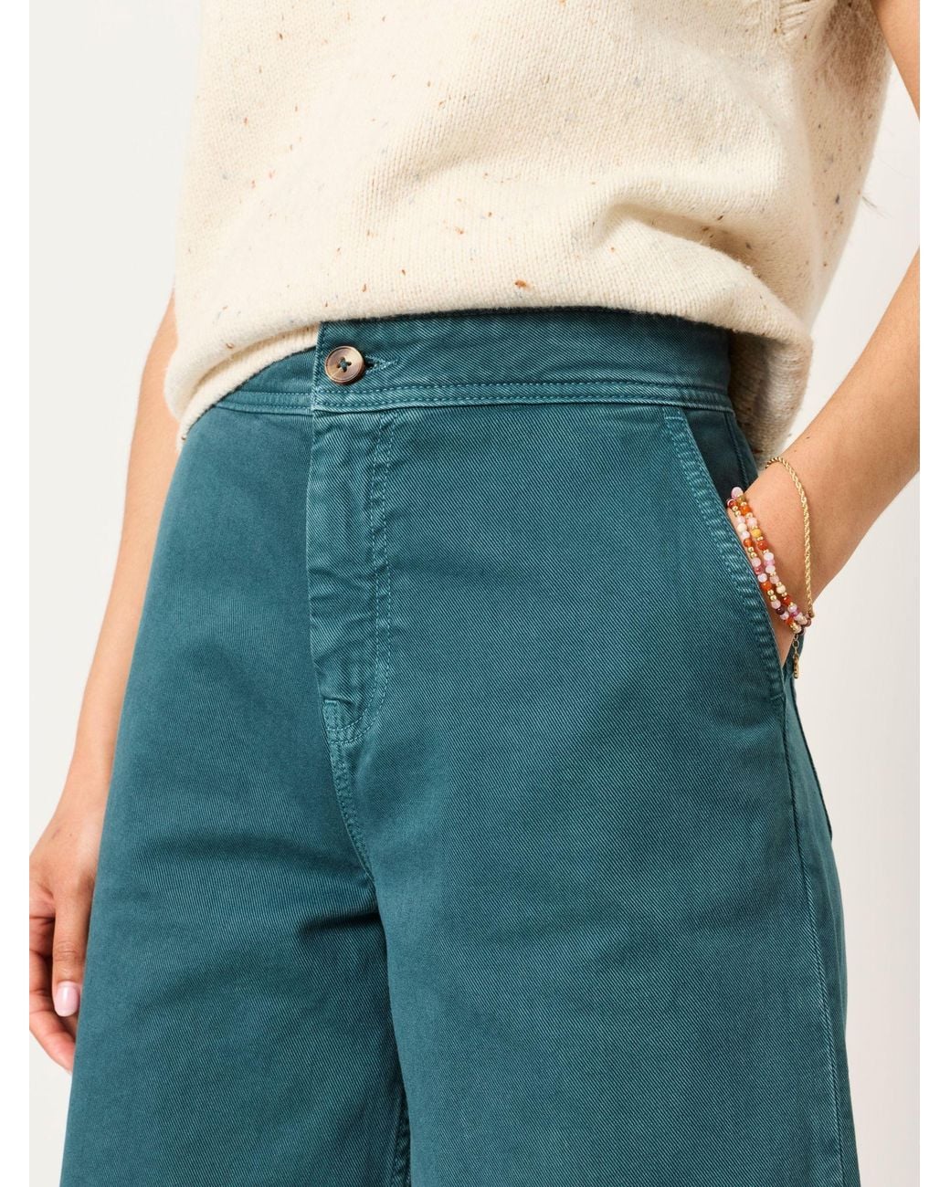 FatFace Green Hove Wide Leg Cropped Trousers