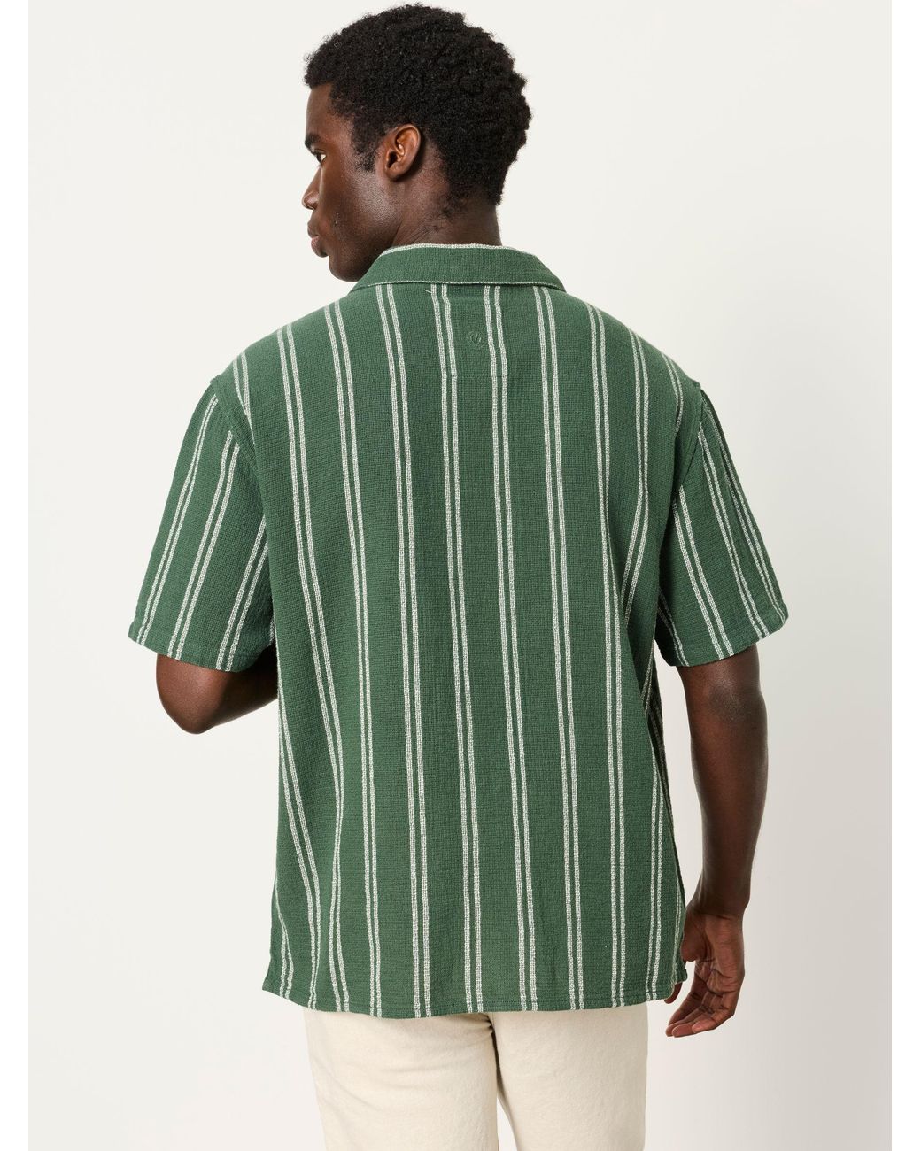 FatFace Green Short Sleeve Relaxed Fit Stripe Shirt With Palm Embroidery for men
